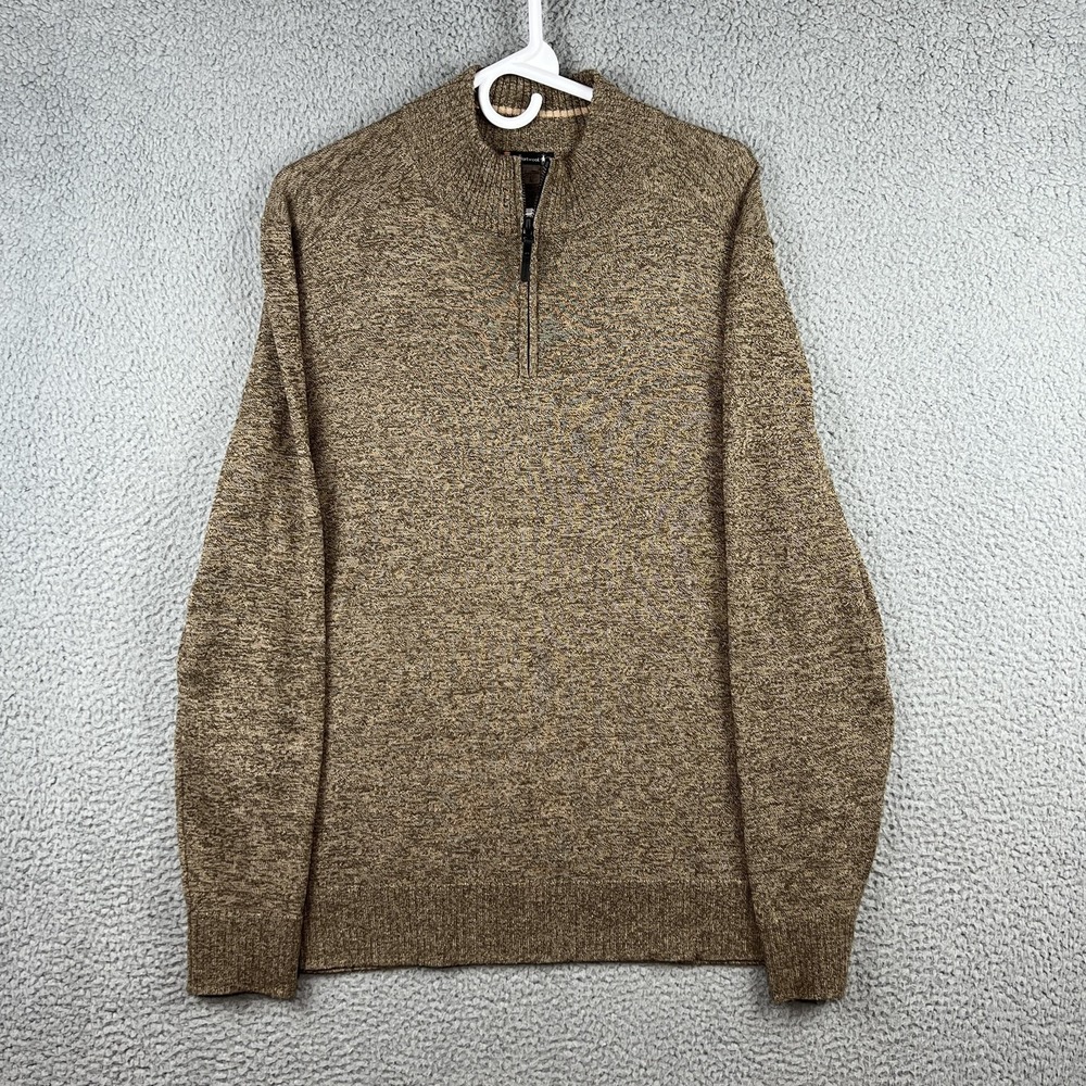 Smartwool Sparwood Sweater Mens Large Brown 1/4 Zip Merino Wool Mock Neck